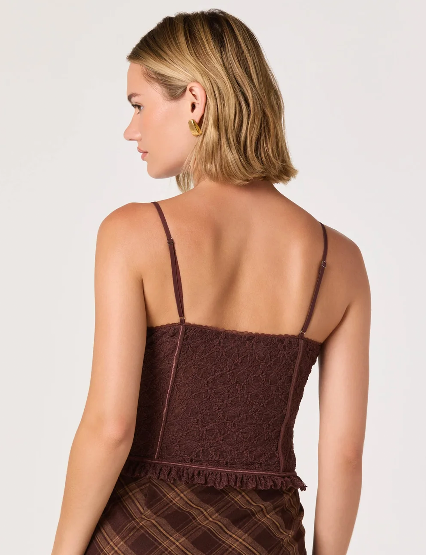 Lace Sweetheart Bustier Top, Brown