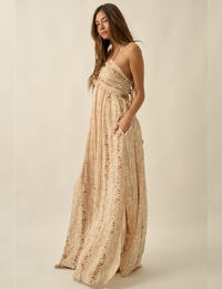 Abstract Halter Maxi Dress, Taupe
