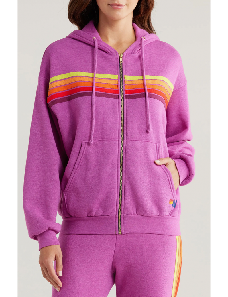 5 Stripe Relaxed Zip Hoodie, Magenta/Orange Yellow