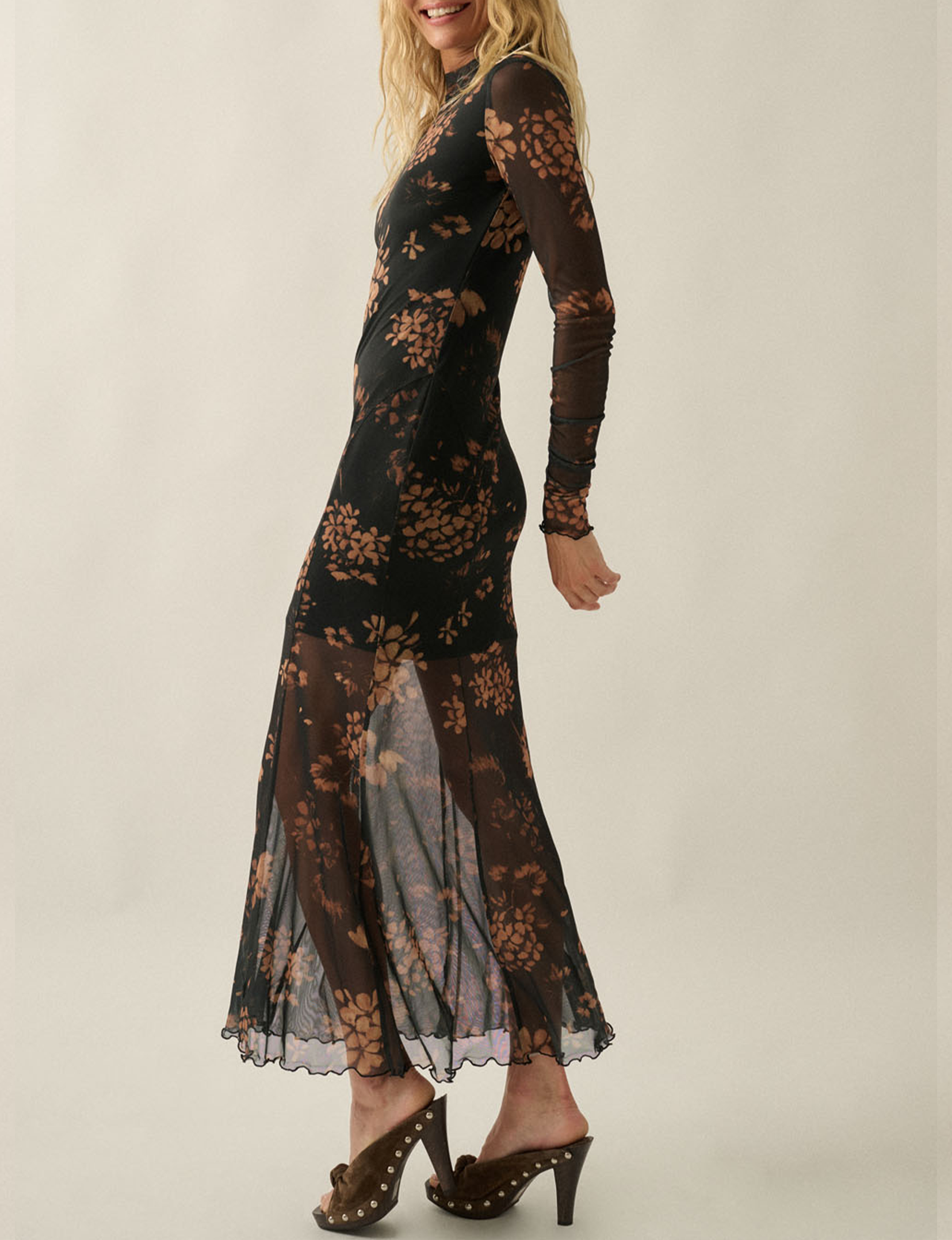Wildflower Mesh Dress, Black
