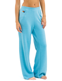5 Stripe Wide Leg Pocket Sweatpants, Aquamarine/White Neon