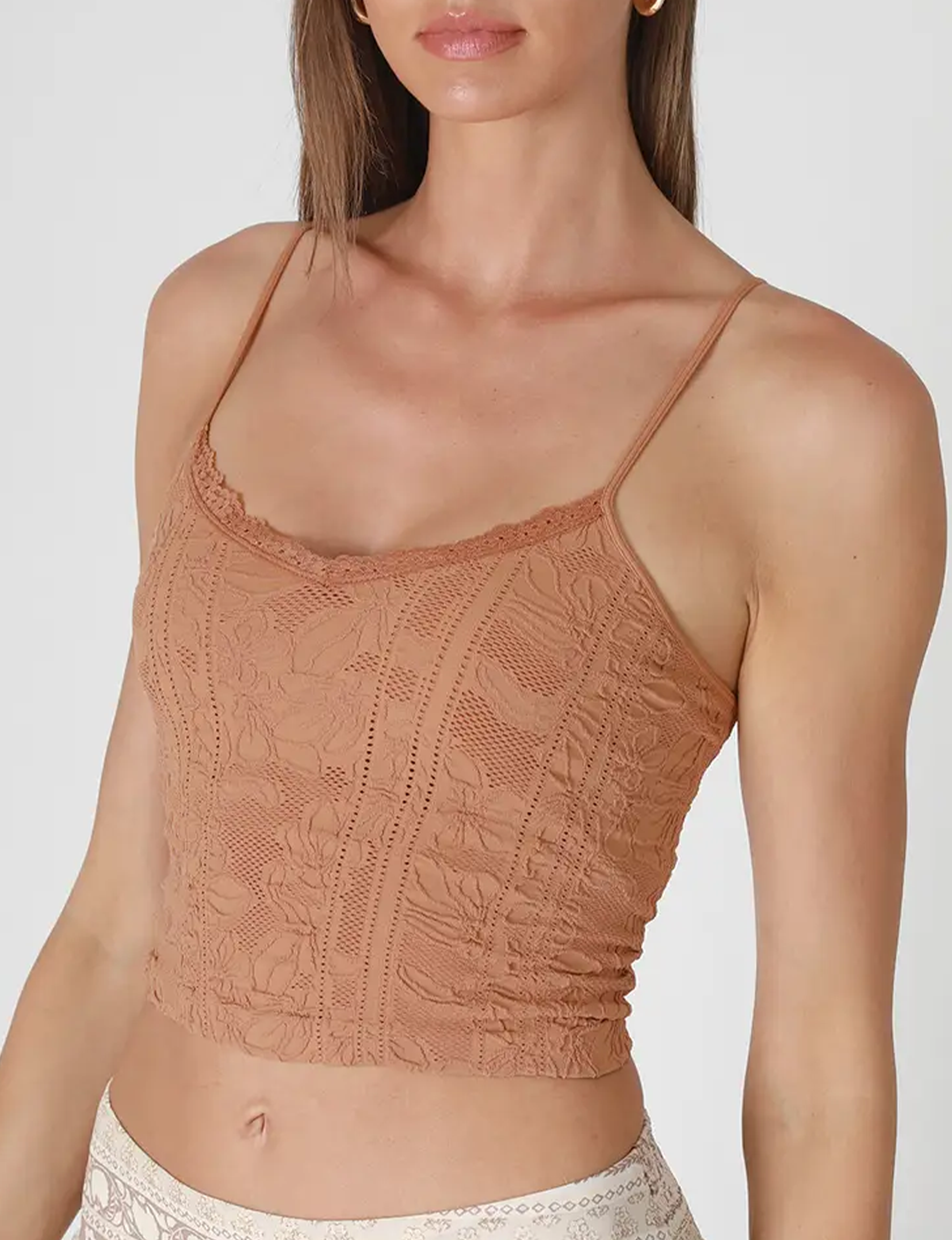 Double Lace Trim Cami, Mocha Mousse O/S