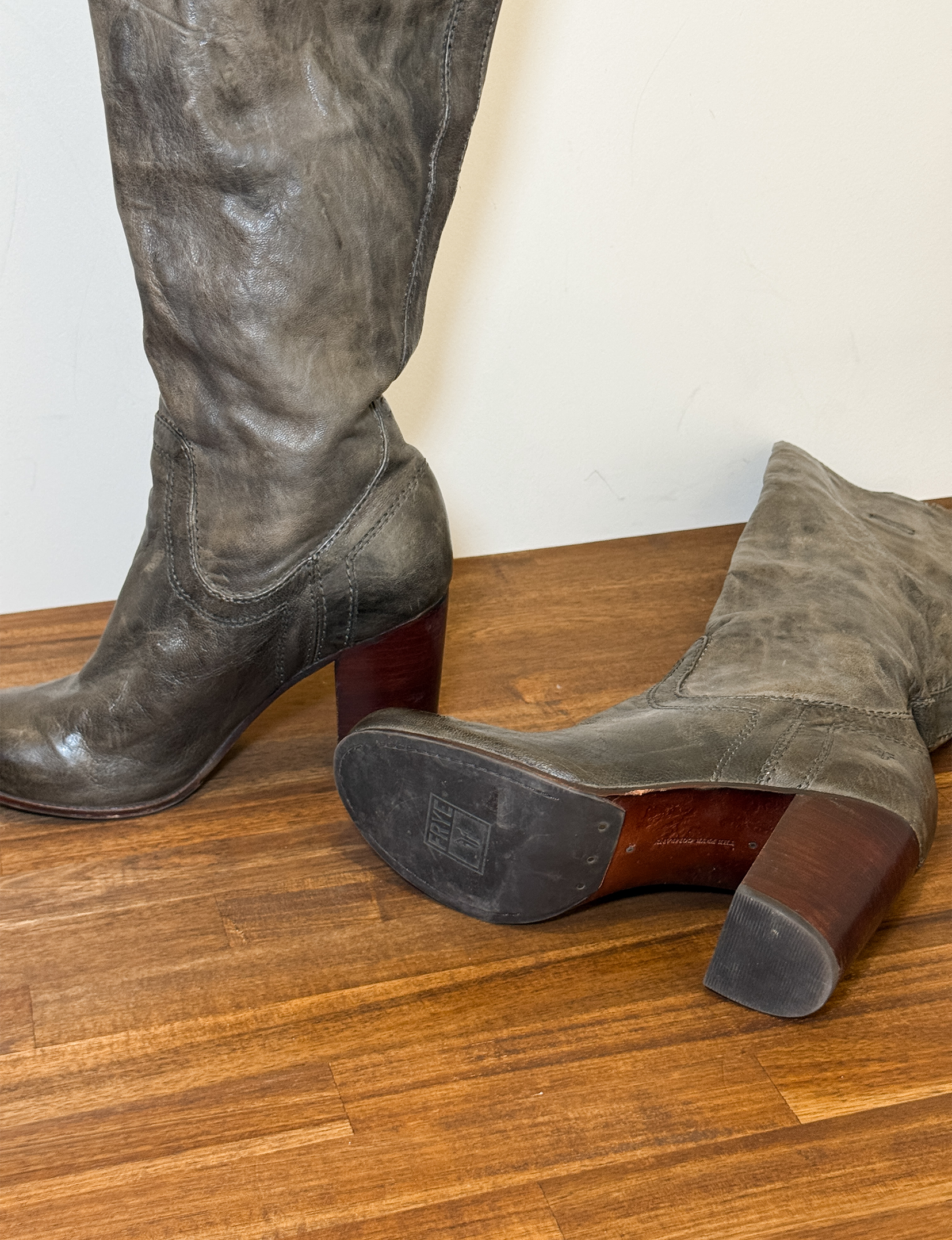Frye Tall Leather Boots, Distressed Grey