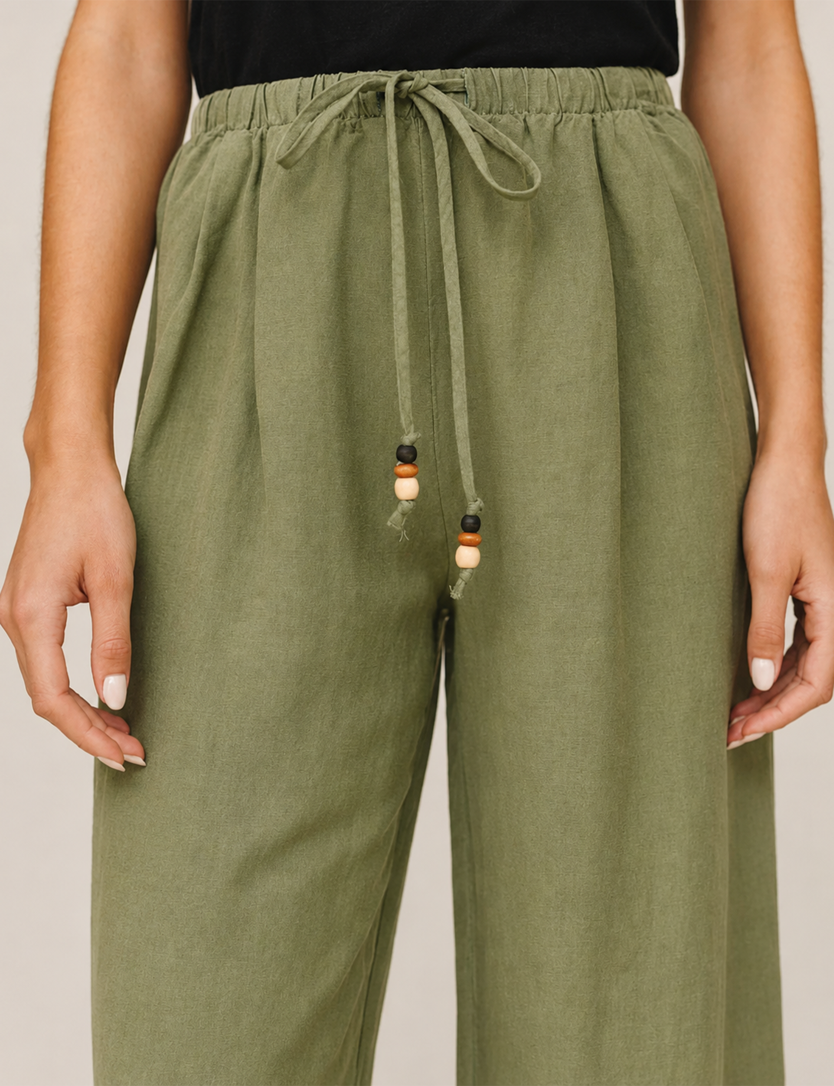 Beaded Beach Pant, Olive Leaf