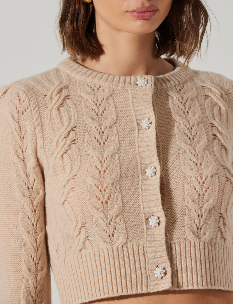 Peri Cropped Cardigan Sweater, Vanilla