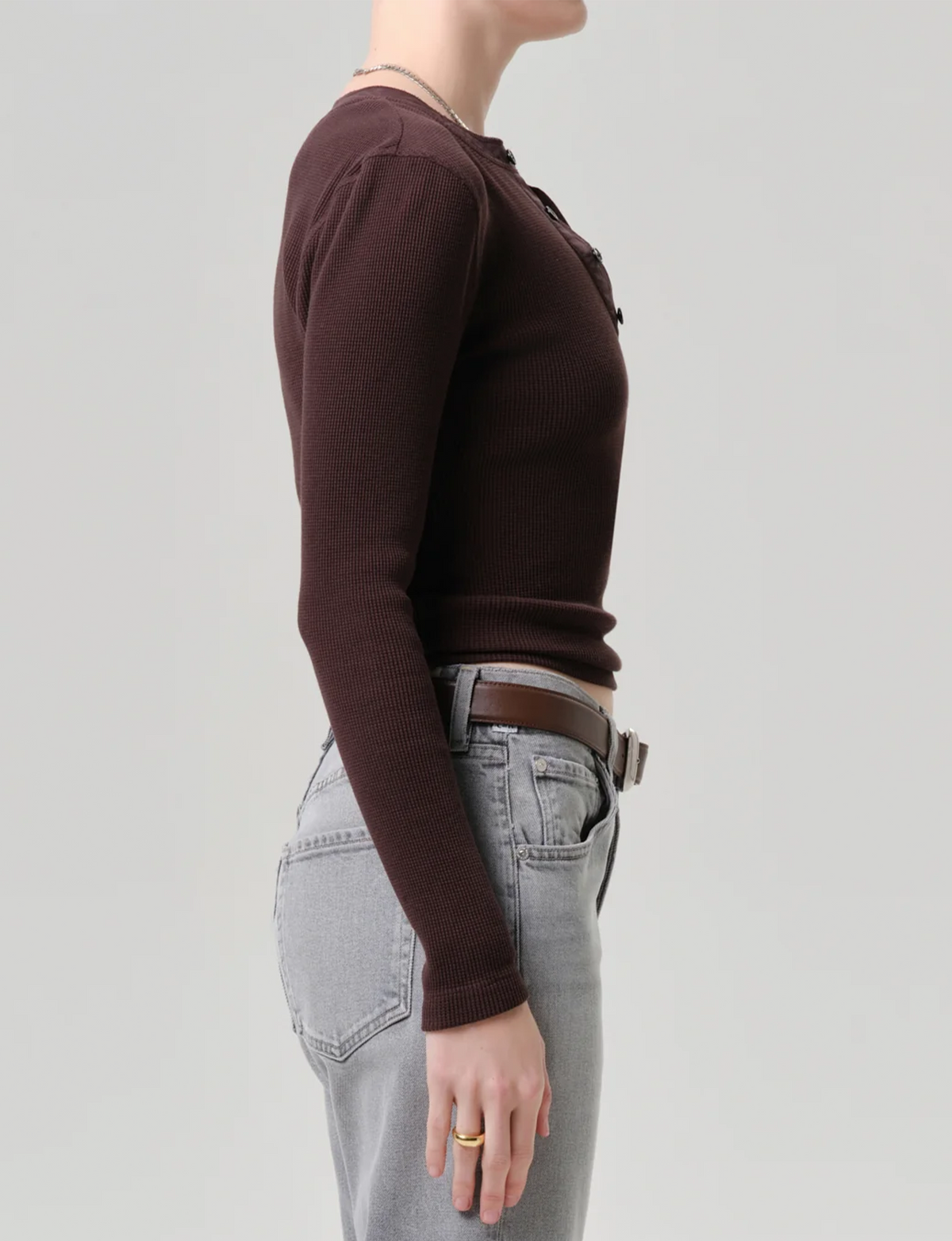 Drea Waffle Henley, Chocolate