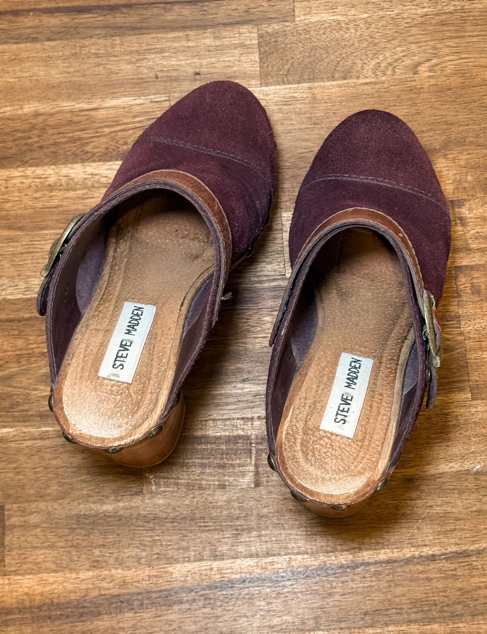 Steve Madden Suede Wooden Platform Mule, Plum