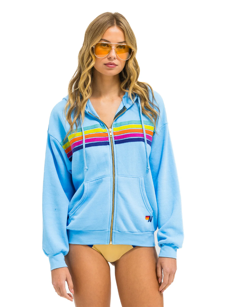 5 Stripe Relaxed Zip Hoodie, Sky/Rainbow