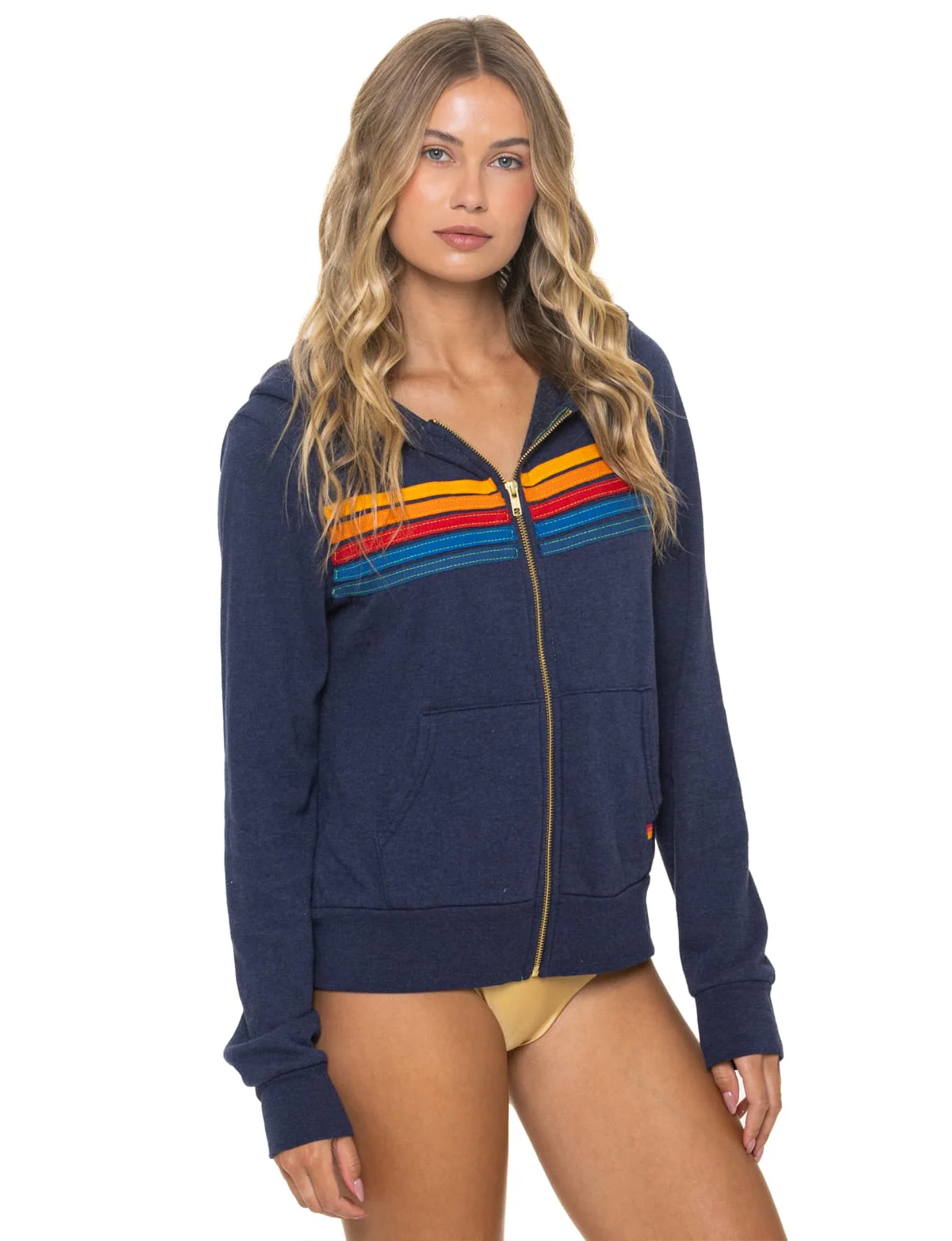 5 Stripe Zip Hoodie, Navy/Multi