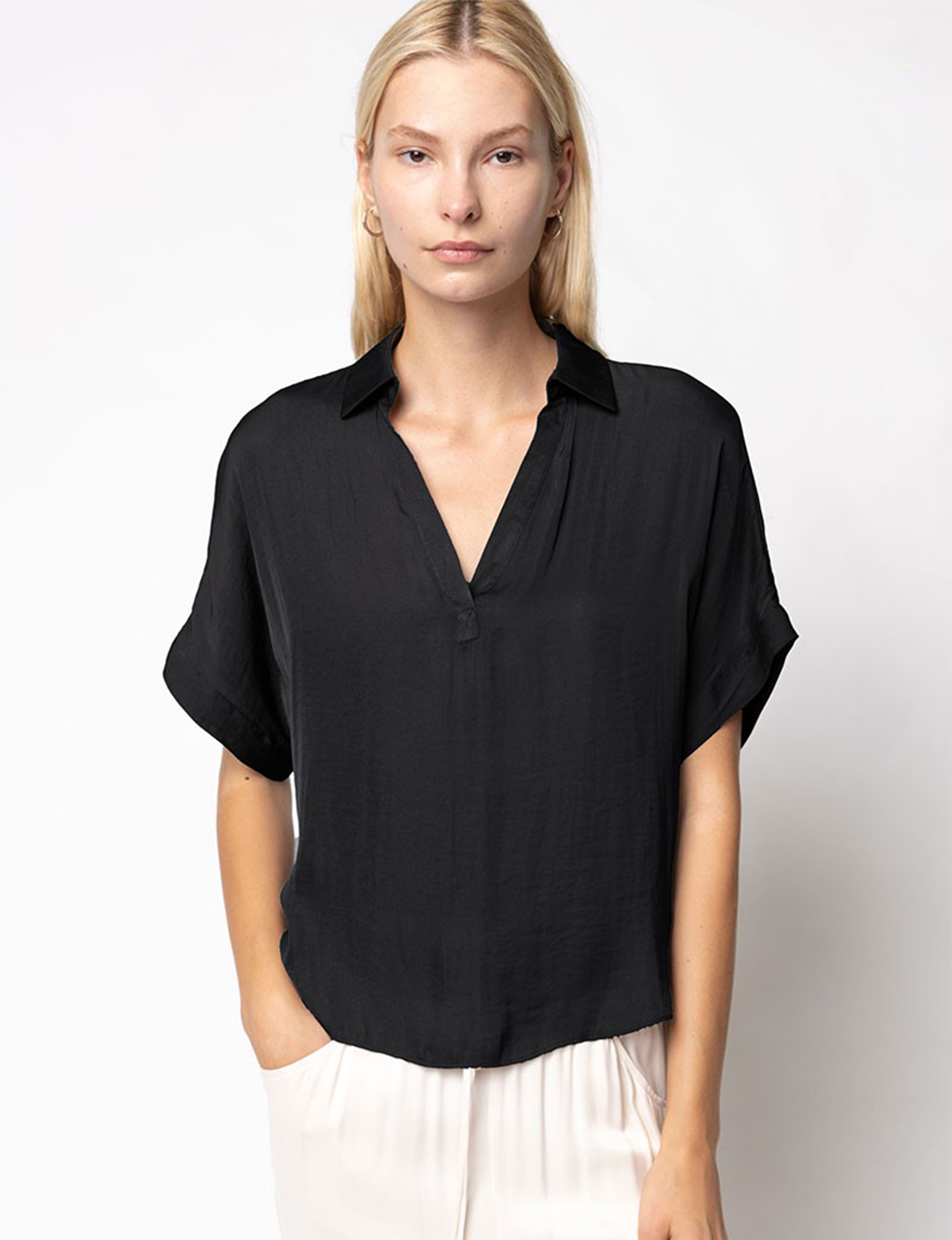 Astel Satin Blouse, Black