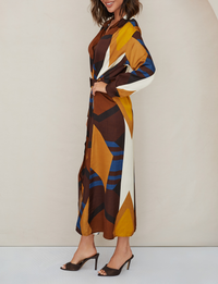 Asymmetric Geo Dress, Brown