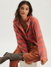 WTF Button Collection Cardi, Peach/Combo