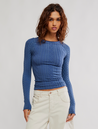 So Soft Seamless Modal Cable Long Sleeve, Vintage Indigo