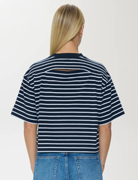 Mae Cropped Tee, Navy/White Stripe