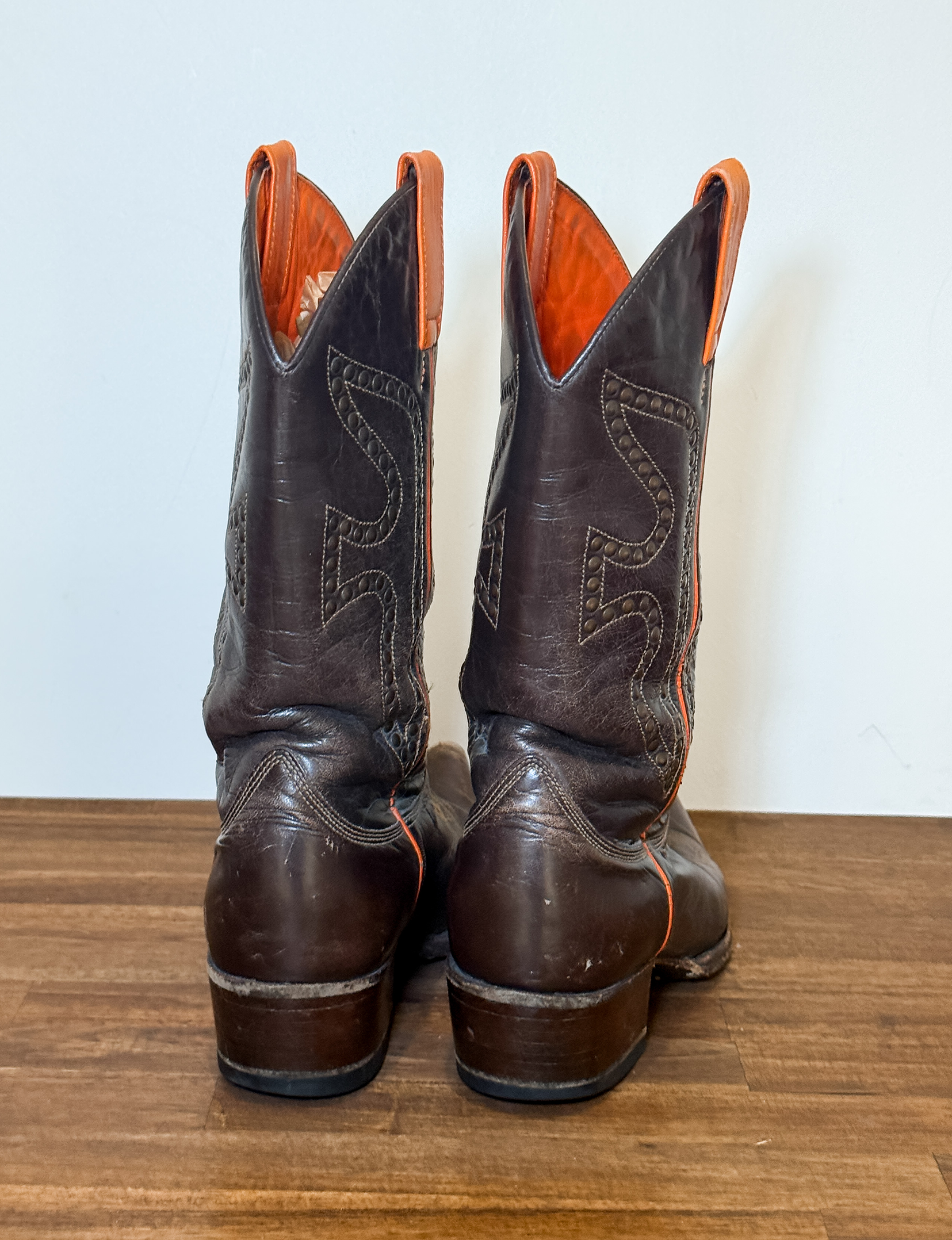 Frye Vintage Studded Cowboy Boot, Orange/Brown