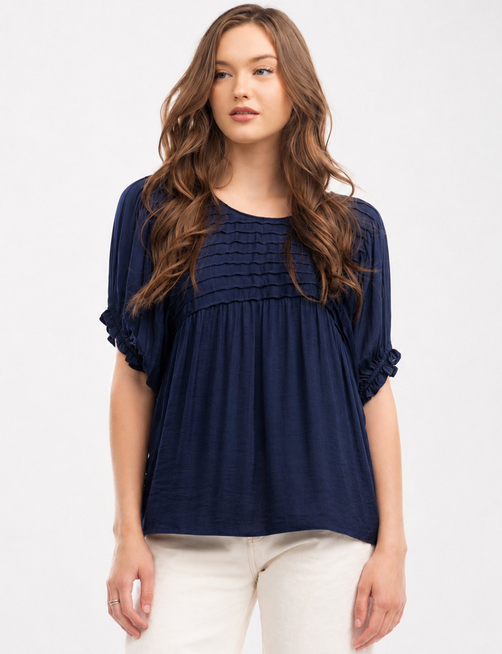 Pintuck Top, Deep Navy
