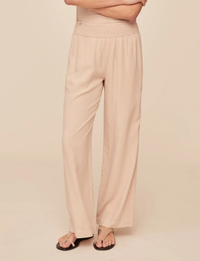 Smocked Pocket Wide Leg Pant, Linen Sand