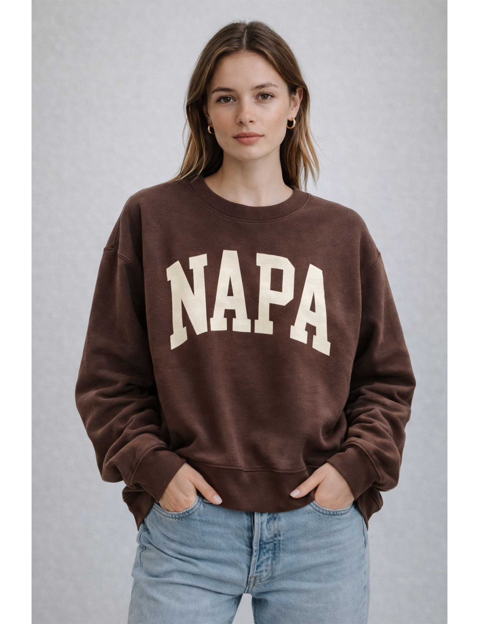 Napa Crewneck Sweatshirt, Brown/Cream