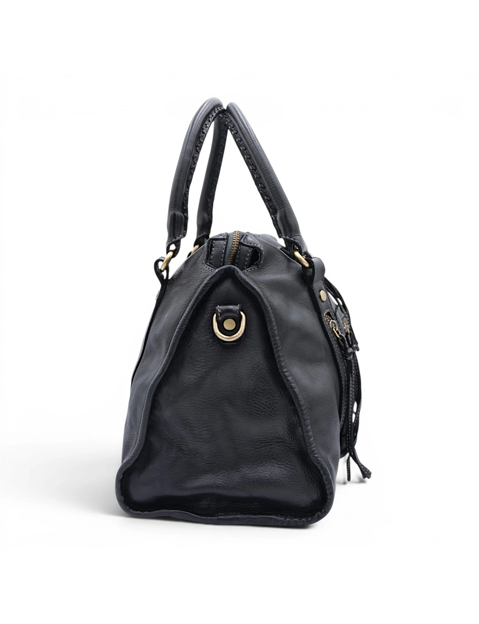 Large Leather Satchel, Black