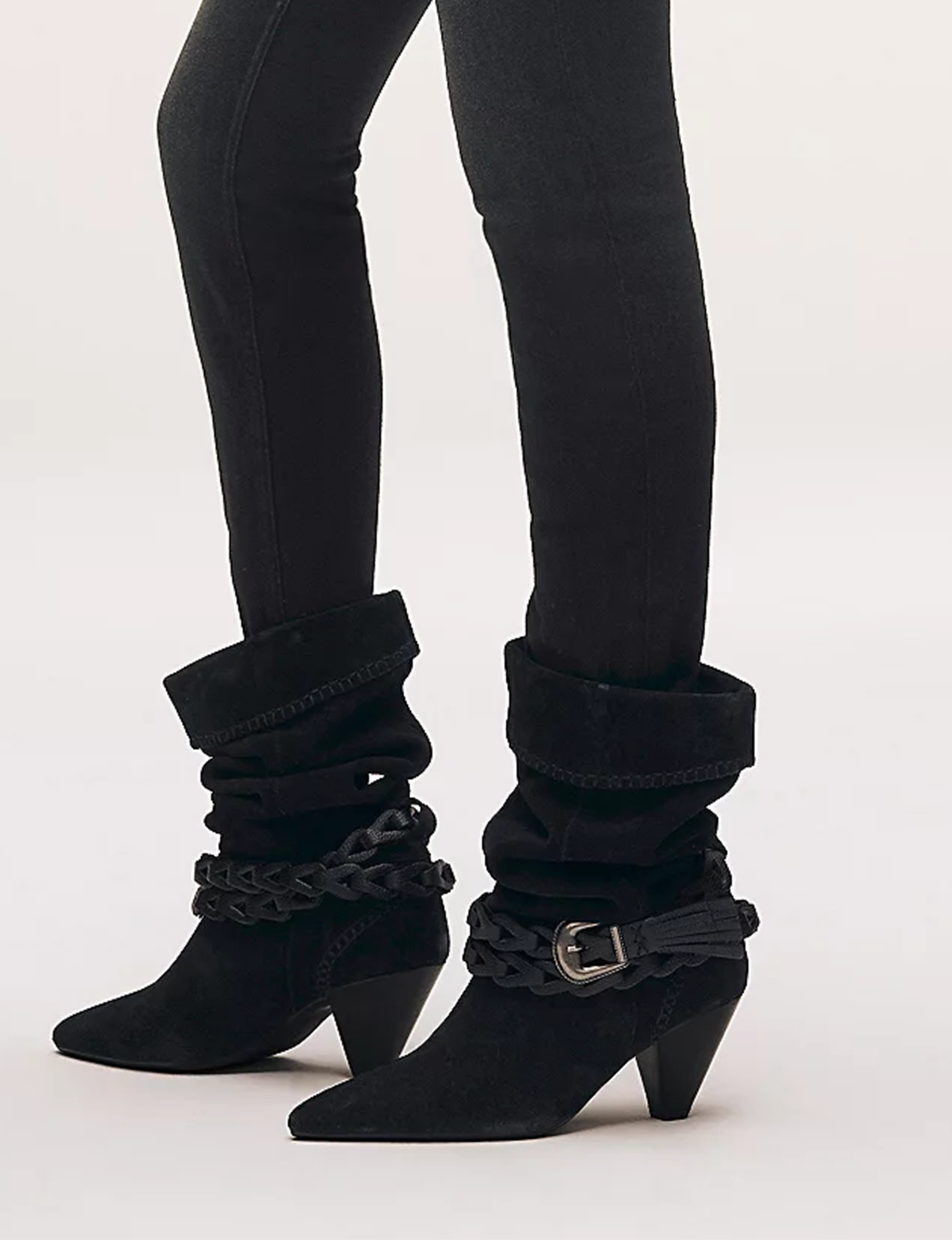 Bridget Belt Slouch Boot, Faded Black Suede