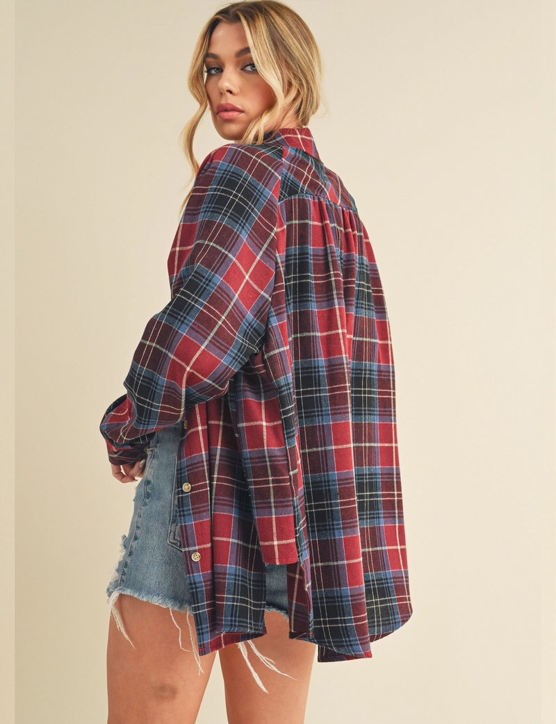 Kate Flannel Shirt, Red Combo