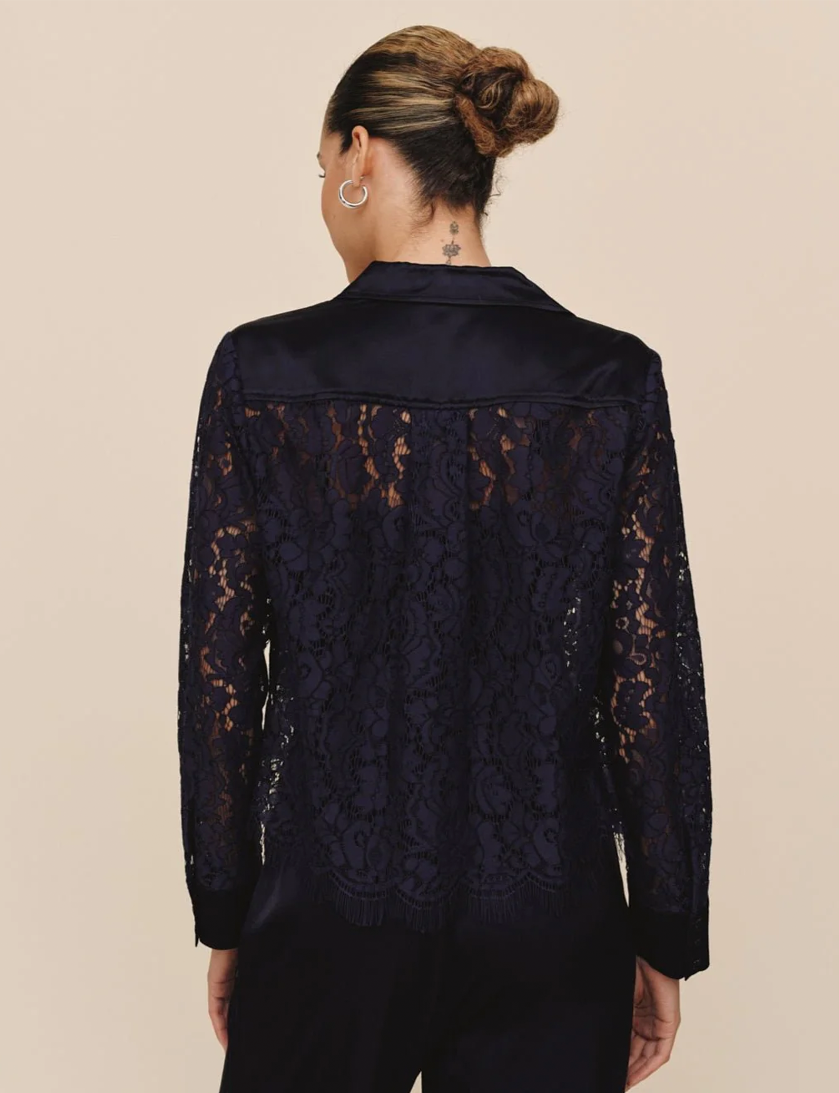 Lace Contrast Shirt, Midnight Sky
