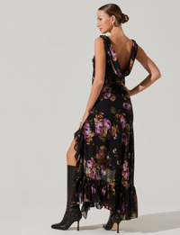 Cecilia Dress, Black/Purple/Floral