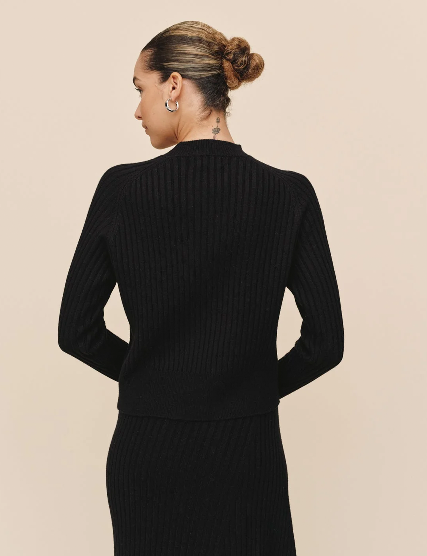 Raglan Ribbed Sweater, Black