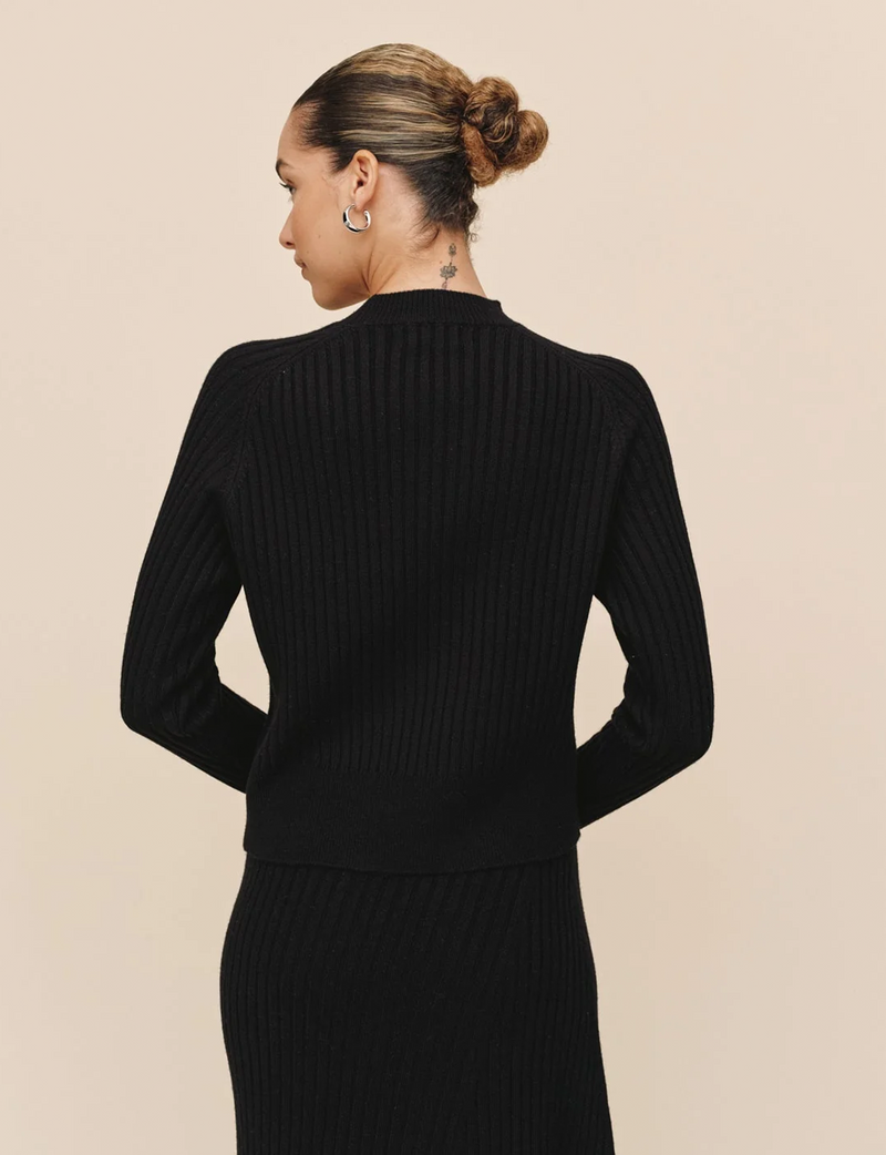 Raglan Ribbed Sweater, Black