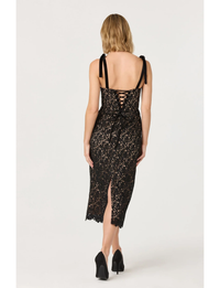 Donne Floral Lace Midi Dress, Black Nude