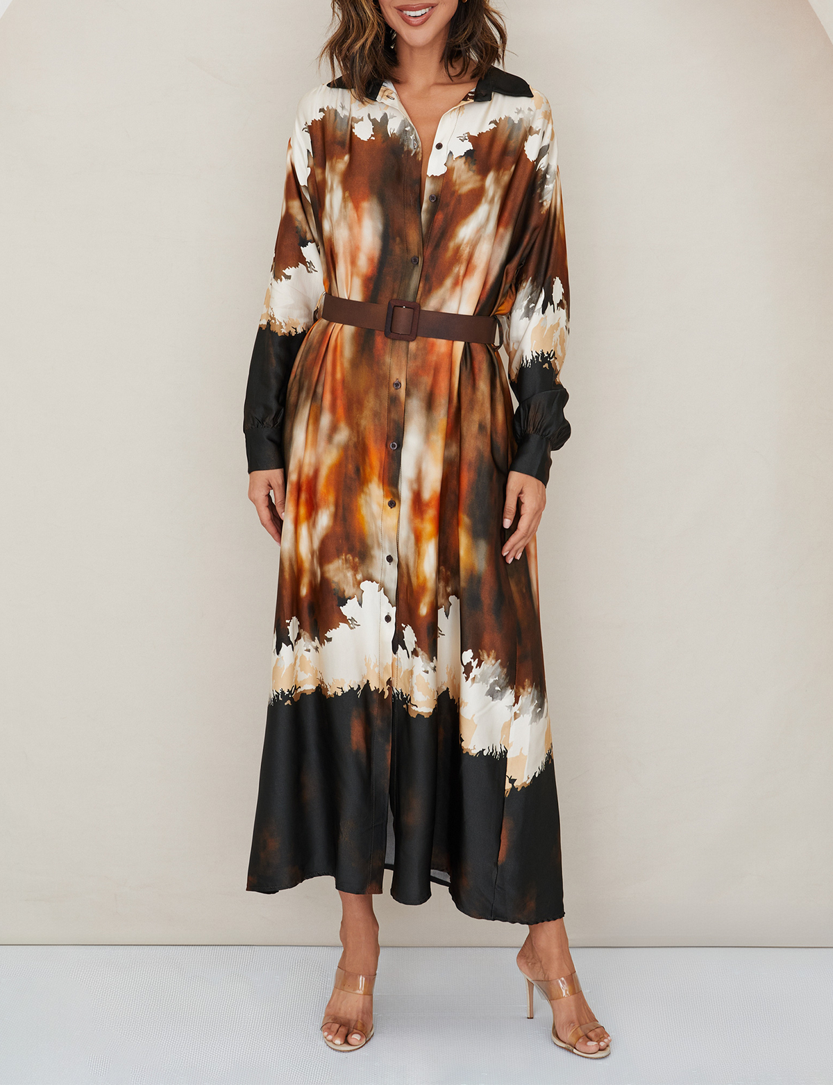 Bleeding Ink Dress, Ivory/Chocolate