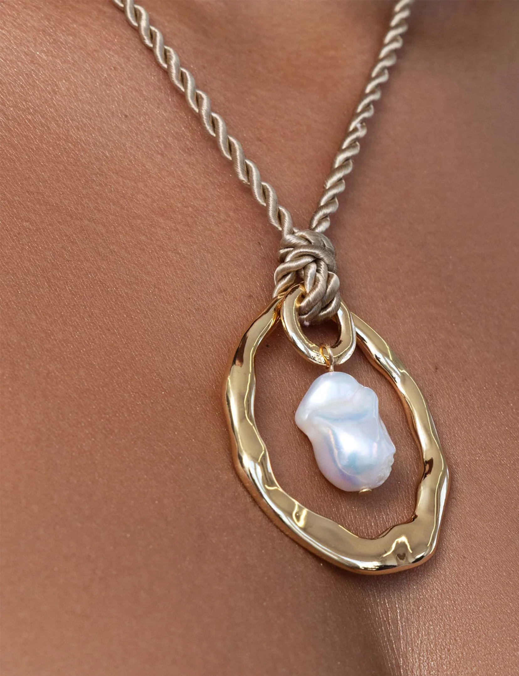 Nautical Pearl Necklace, Gold/Beige