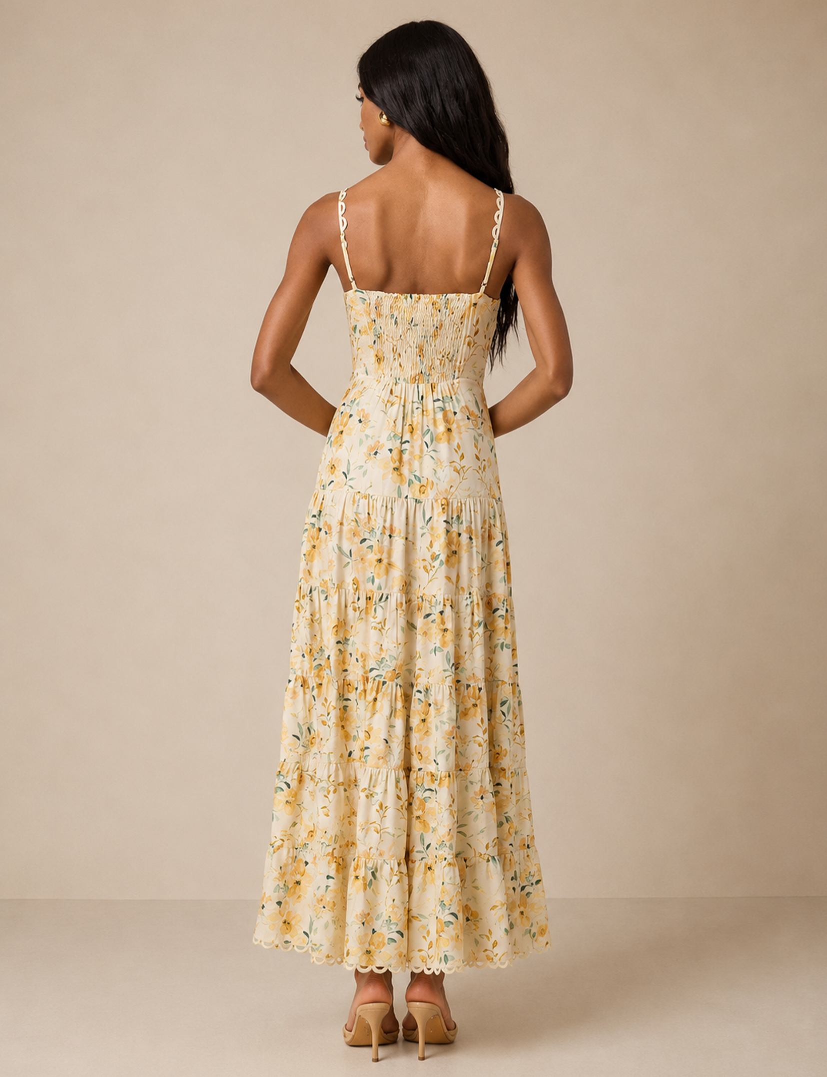 Tazia Dress, Yellow Cream Floral
