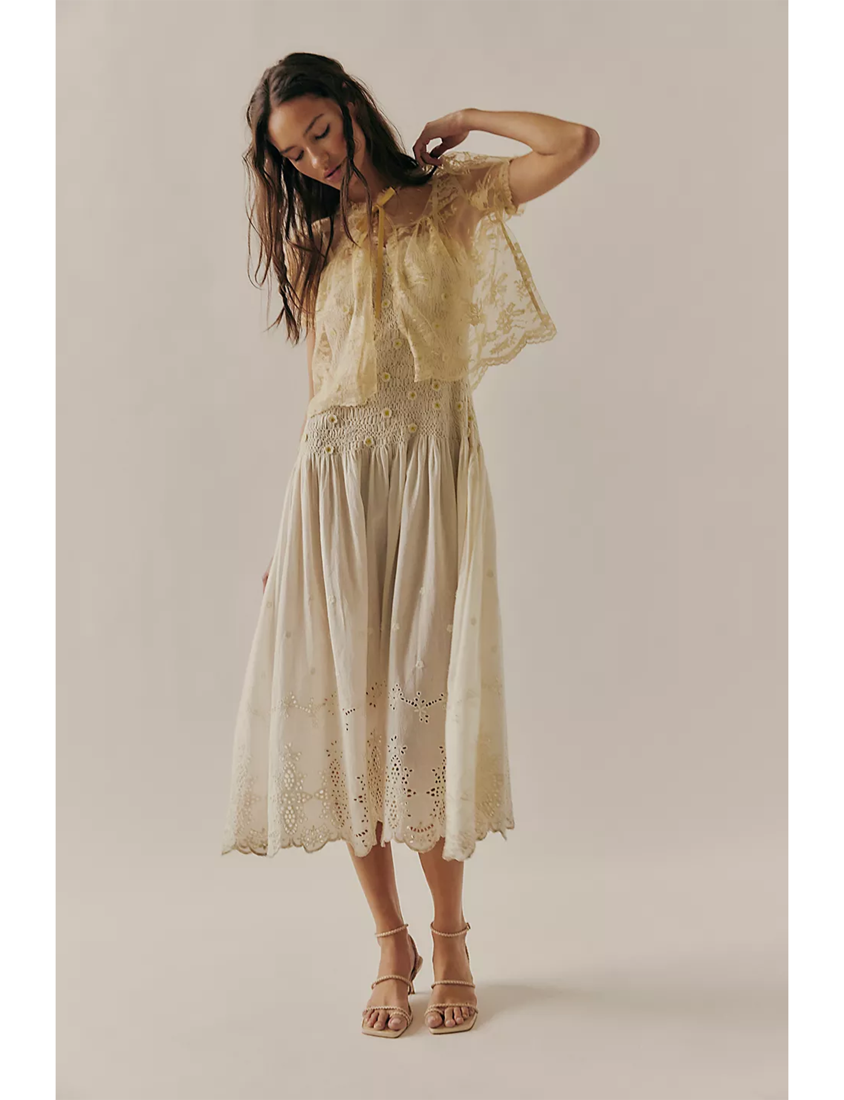 Daphne Midi Dress by Free People in White, Size: L Daphne Midi Dress by Free People in White, Size: L