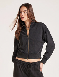 Funnel Neck Zip Up Sweatshirt, Faded Black