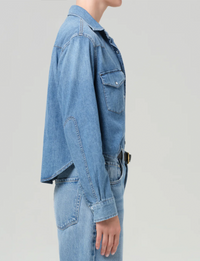 Cropped Western Shirt, Carolina Blue