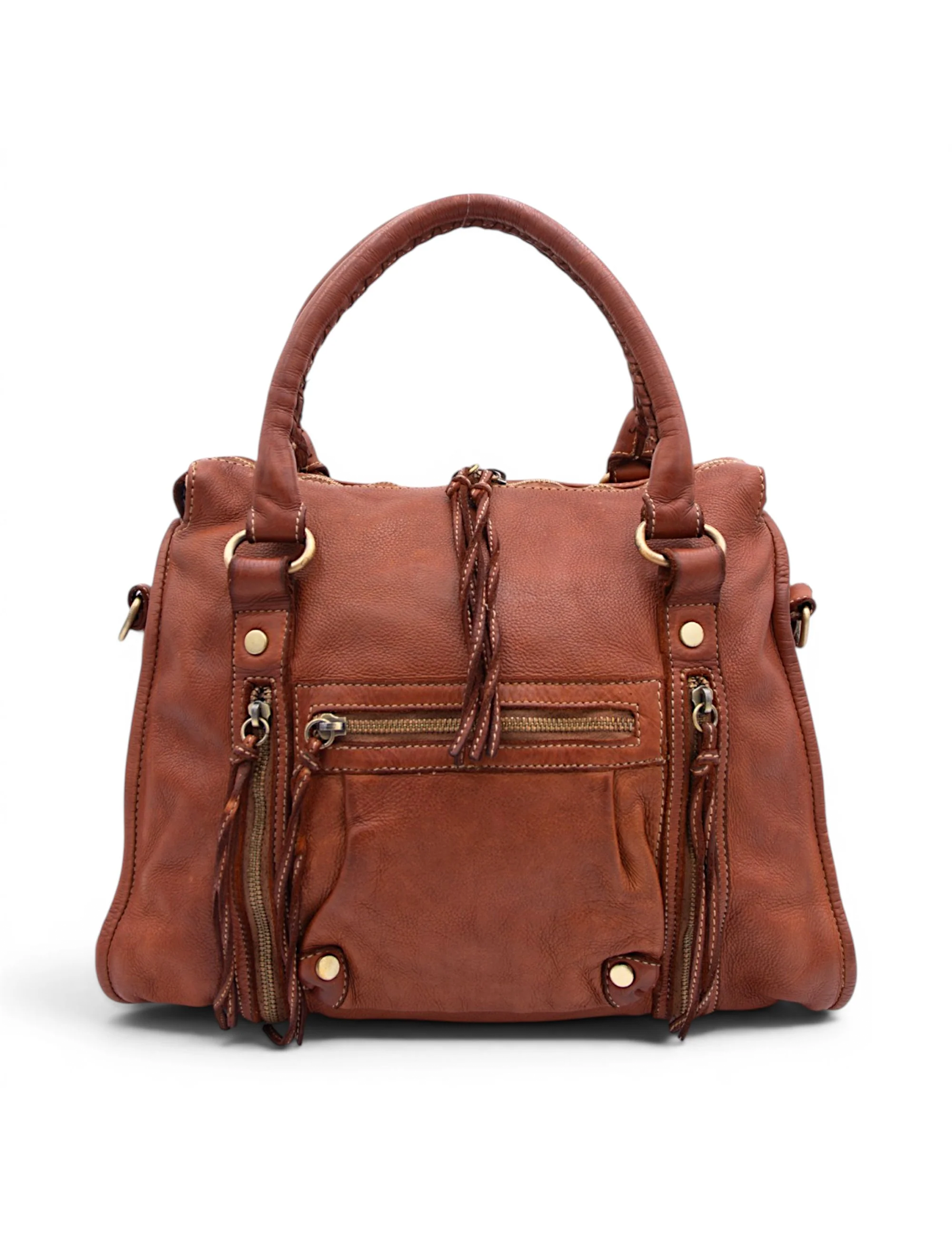 Large Leather Satchel, Cognac