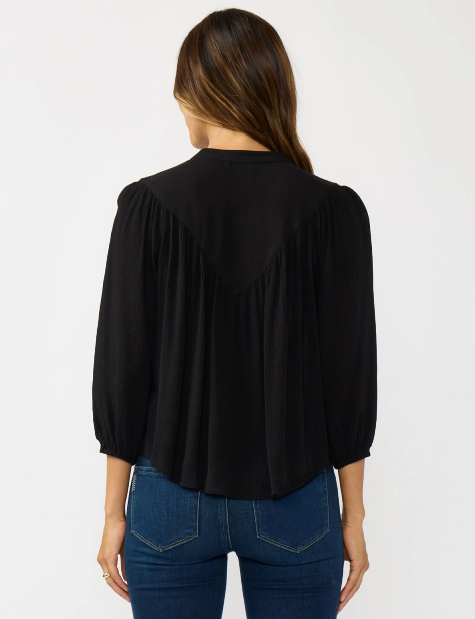 Embroidered Yoke Blouse, Black