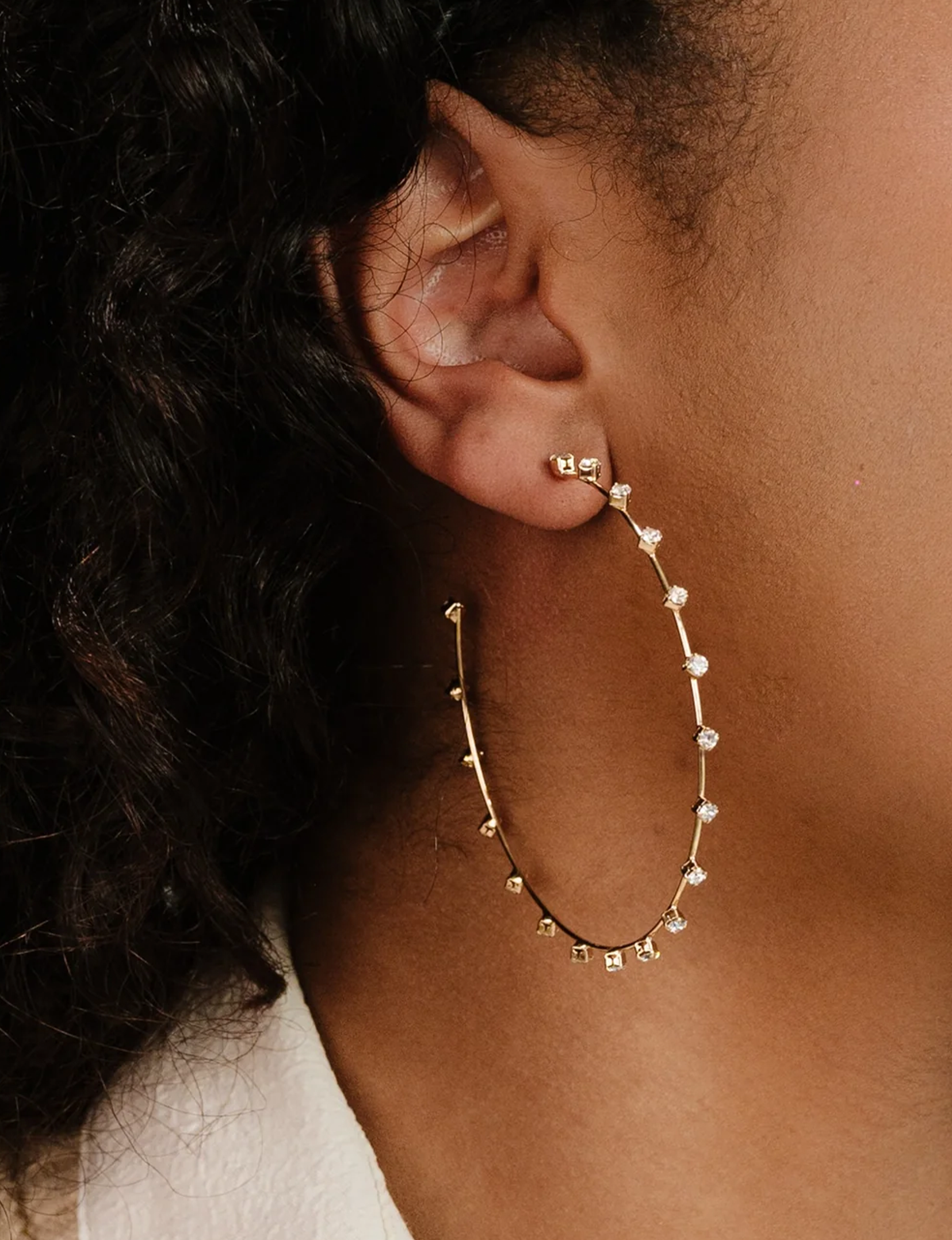 Spark Crystal Hoops, Gold
