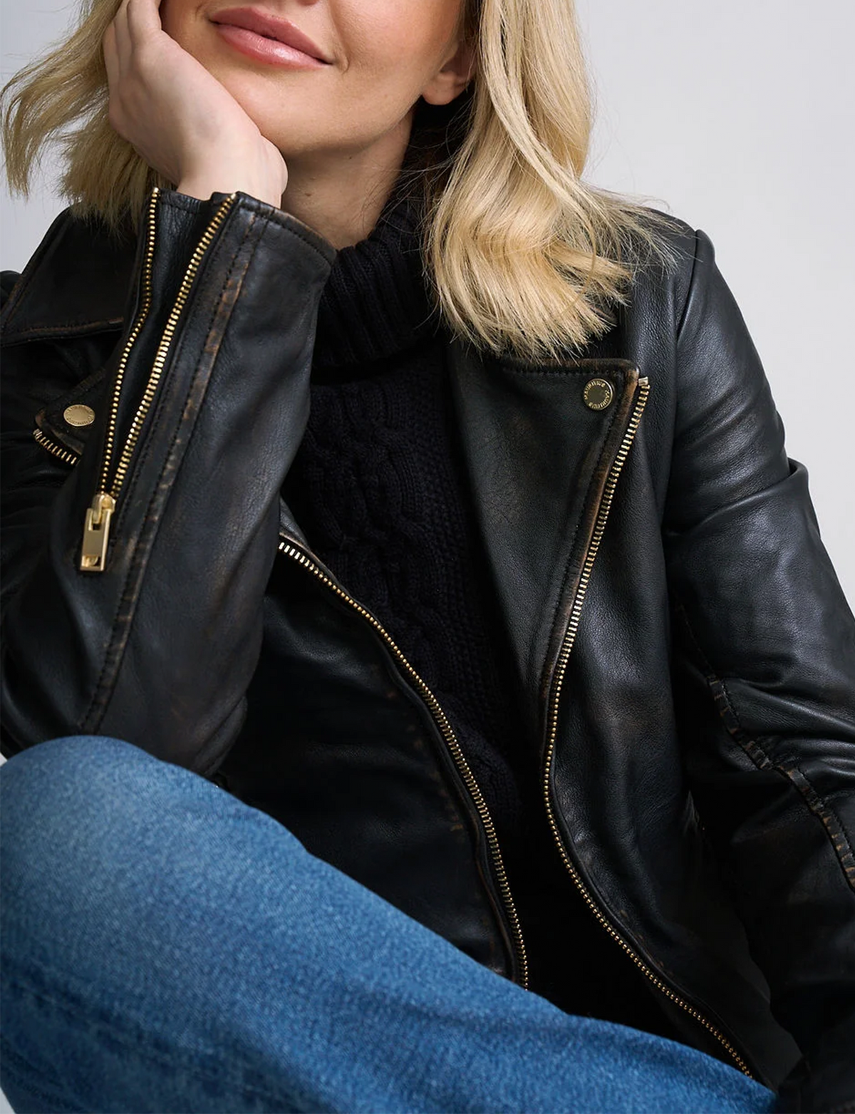 Hazie Biker Jacket, Antique Black