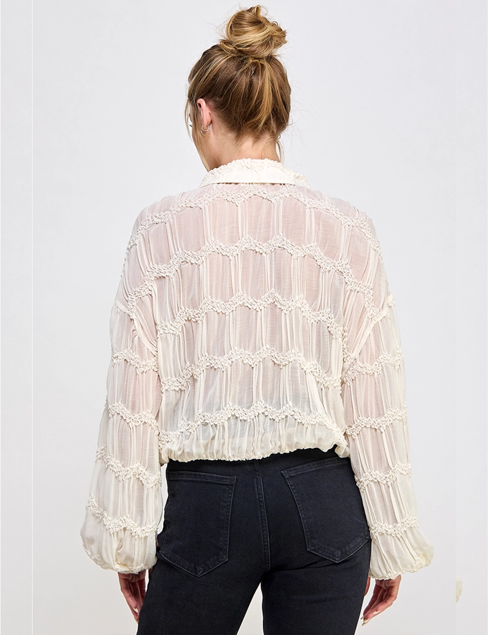 Romantic Sheer Blouse, Butter Cream