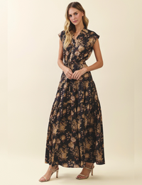 Floral Tiered Maxi Dress, Black/Multi