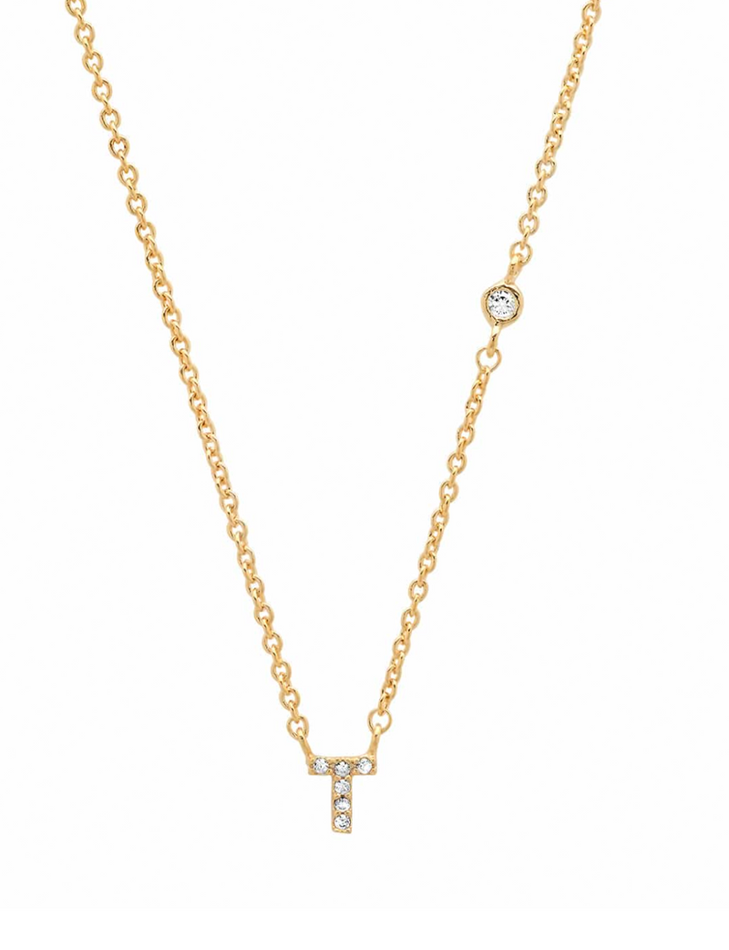 Gold CZ Initial Necklace