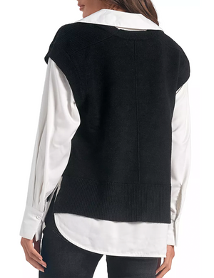Longsleeve Sweater Shirt Combo, Black/White