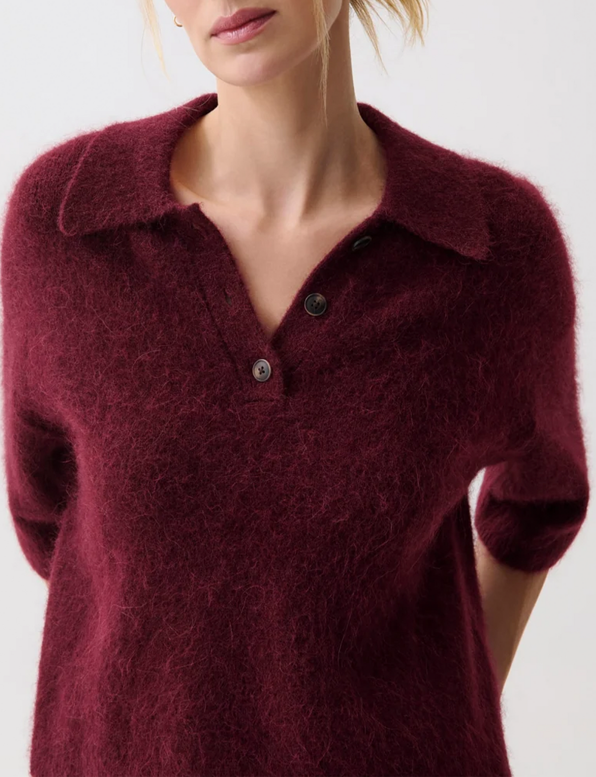 Nadya Alpaca Polo Sweater, Cherry Wine