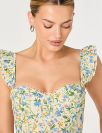 Wedelia Top, Blue/Green/Multi Floral