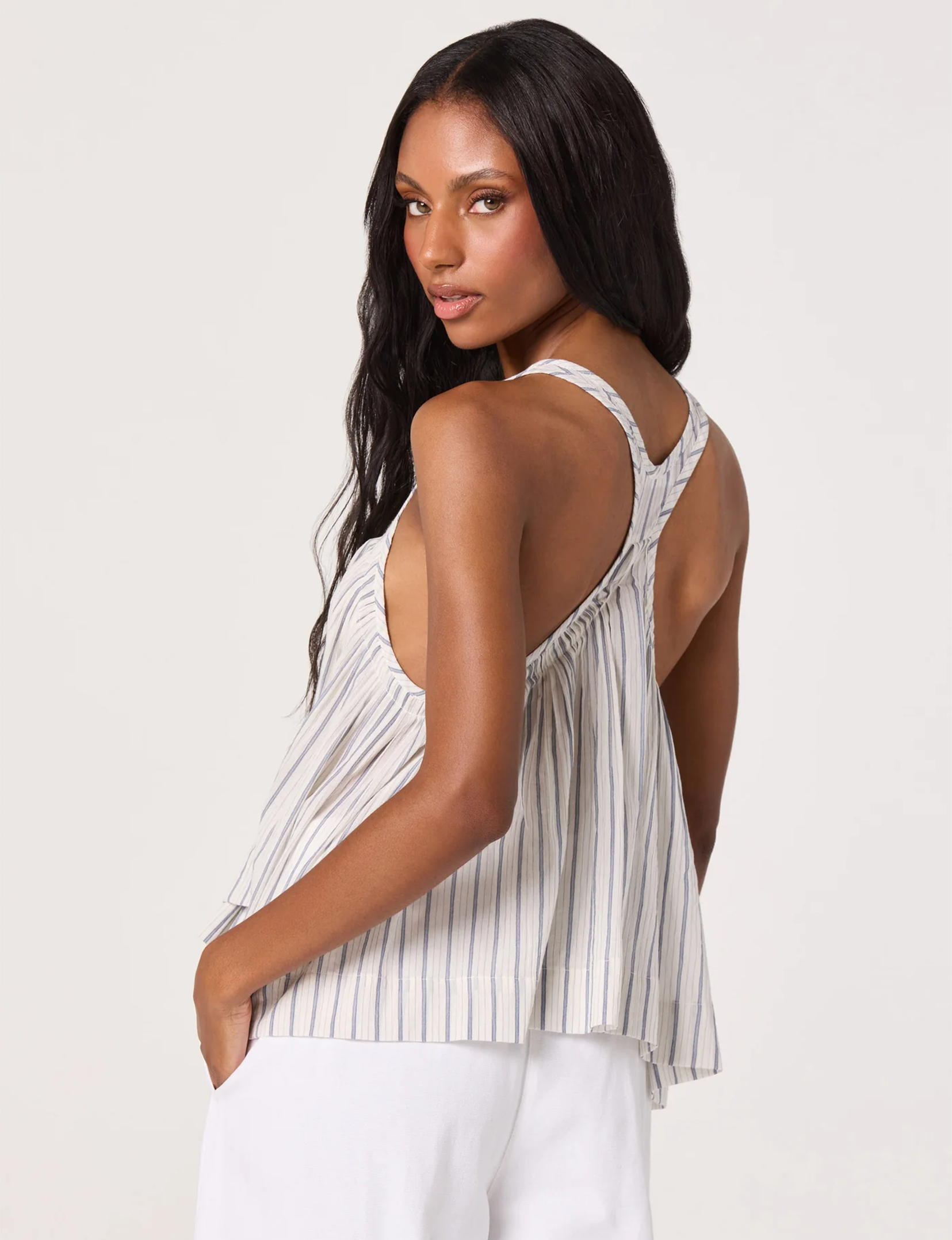 Aggle Top, White/Blue Stripe