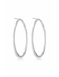Hammered Large Oval Earrings, Silver