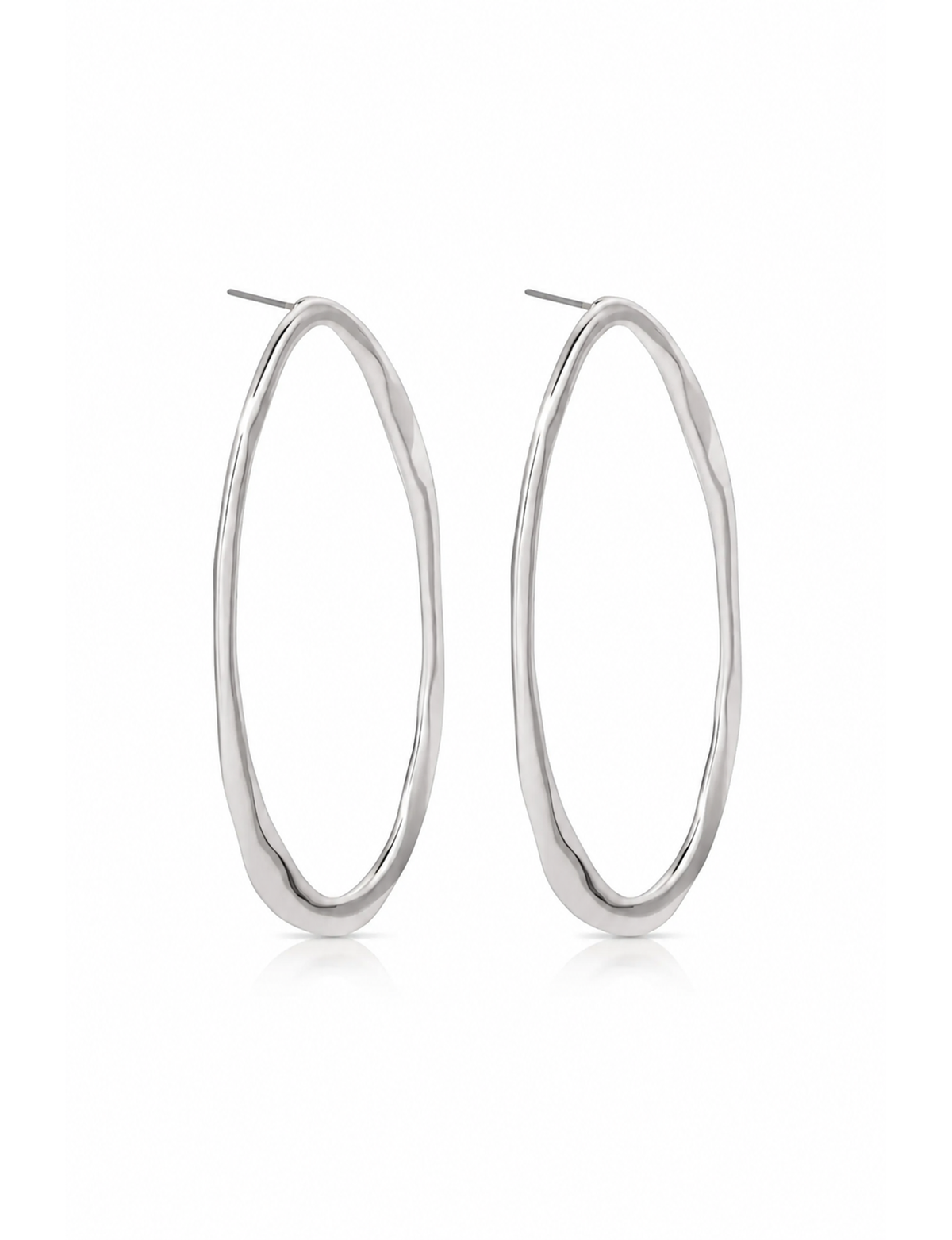Hammered Large Oval Earrings, Silver