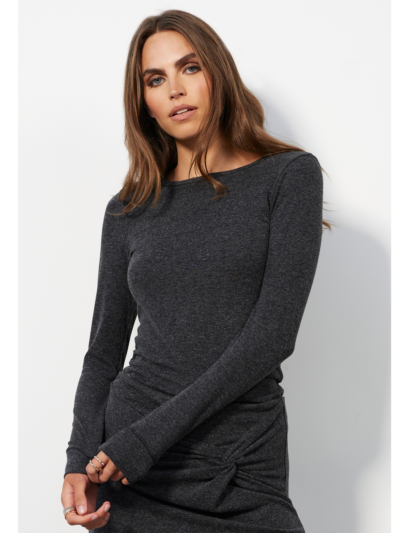 Dawn L/S Crew Tee, Charcoal